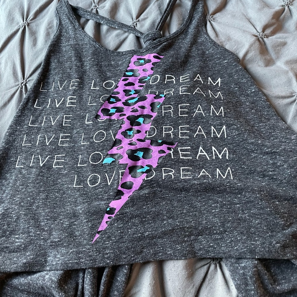 Gray tank top with words and open back